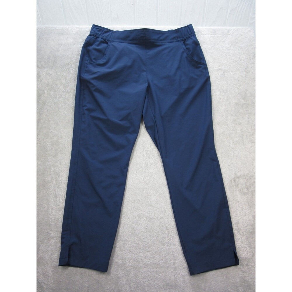 Eddie Bauer Traveler Pants Women's Large Ankle Hiking Pockets Navy Blue Pull-on